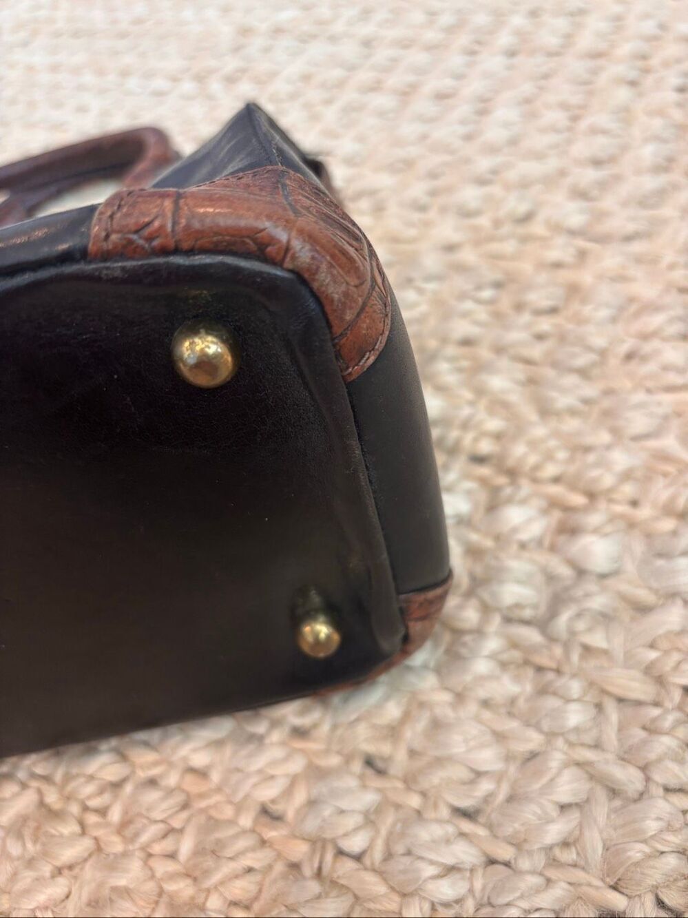 Vintage Brahmin black Leather Satchel Bag Croc Embossed Top Handle Handbag, quie - Picture 5 of 13